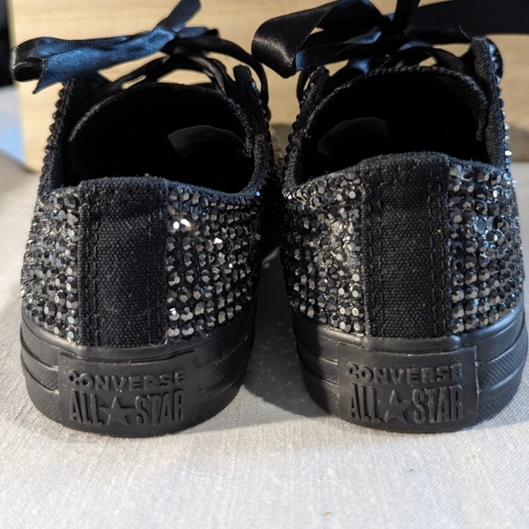 Size 2 youth Converse all star bling covered  pearl black and golden. - Picture 11 of 13